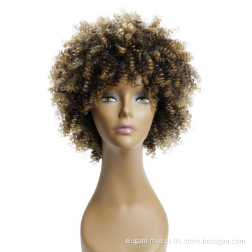 Popular African Natural Synthetic curly Hair Lace Front Wigs Brown Wig afro curl spring twist synthetic hair wig for black women